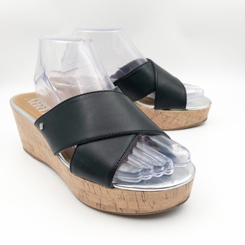 SAM & LIBBY Shoes Womens 8.5 Black & Silver Platform Wedge Heeled Sandals